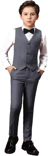 Vista 4 de Boihedy Conjunto formal de 4 piezas para niños con chaleco, pantalones, camisa de vestir y corbatín
