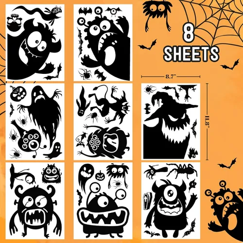 Vista 2 de Decoraciones de silueta de ventana de Halloween - Lindas calcomanías de silueta de monstru