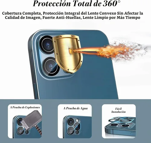 Vista 5 de imluckies Protector de lente de cámara para iPhone 12 Pro Max de 6.7 pulgadas, vidrio templado transparente HD y dureza 9H, compatible con fundas