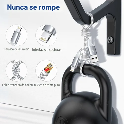 Vista 5 de [Certificado Apple MFi] Cargador corto de iPhone de 1 pie, paquete de 2 unidades, USB A a cable Lightning, cable trenzado de nailon de 12 pulgadas