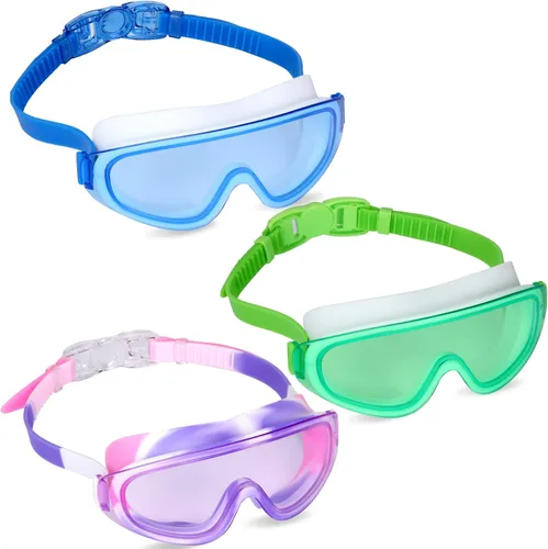 Vista 8 de Theuzi Paquete de 3 gafas de natación para niños, gafas de natación con lente de visión amplia de una pieza de 3 a 15 años