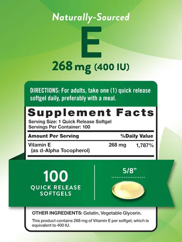 Vista 2 de Nature's Truth Cápsulas blandas de vitamina E de 400 UI 268 mg 100 unidades Suplemento sin OMG y sin gluten