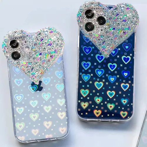 Vista 5 de Bonita funda para iPhone 11 con purpurina 3D para mujeres y niñas, bonita funda transparente con diamantes de imitación y diamantes de imitación