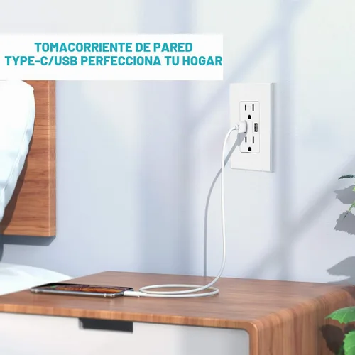 Vista 7 de Micmi USB C + A PD Power Delivery 24W Toma de corriente dual de alta velocidad, capacidad de carga rápida inteligente, placa de pared resistente a