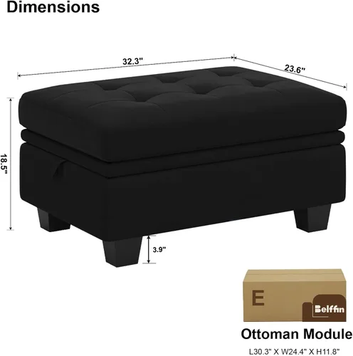 Vista 3 de Belffin Módulo otomano de terciopelo con almacenamiento para sofá modular, sofá seccional, otomano rectangular con banco otomano de almacenamiento