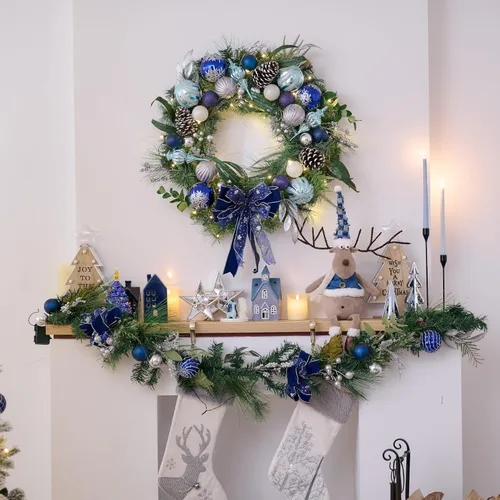 Vista 2 de Valery Madelyn - Guirnalda de Navidad preiluminada de 6 pies con bolas