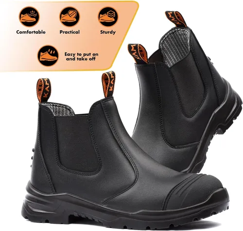 Vista 3 de Work Boots for Men, Slip On Safety Boots, Steel Toe Cap Waterproof Safety Work Shoes