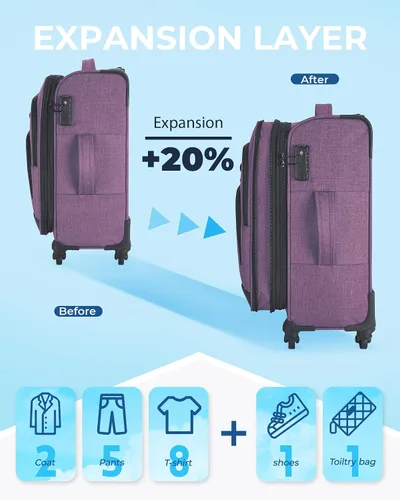 Vista 2 de BAGSMART Equipaje de mano Sets 2 piezas, Violeta enigmática, Viajes en familia
