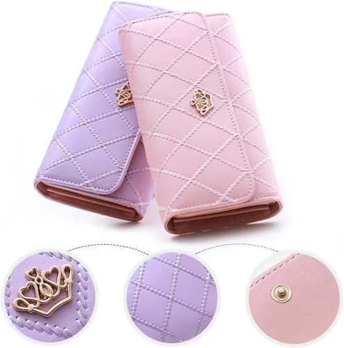 Vista 8 de NEWANIMA Billetera para mujer, para múltiples tarjetas, dos pliegues, de cremallera larga, cartera de mano, Estilo3-Rosa), NA