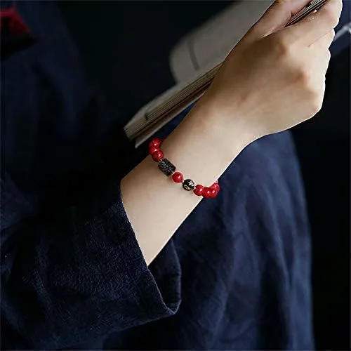 Vista 3 de L&C Feng Shui - Pulsera de riqueza de obsidiana negra Pulseras de cristal de obsidiana para mujeres y hombres, 0.315in, 0.394in, alivio natural