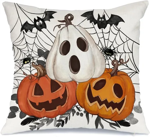 Vista 8 de AACORS AA601-16 - Funda de almohada de Halloween de 16 x 16 pulgadas, decoración de tela de murciélago de Jack-o'-Lantern, fundas de almohada