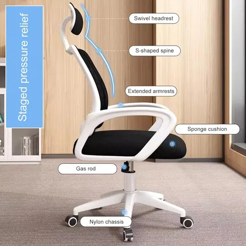 Vista 5 de Ergonomic Office Computer Chair with Extended Armrest, Adjustable Desk Chair with Swivel Headrest, Thickened Latex Sponge Cushion, Enlarged Nylon