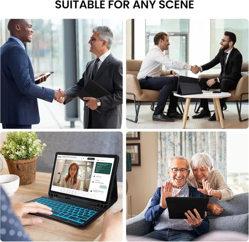 Vista 5 de Funda con teclado retroiluminado de 7 colores con mouse para Samsung Galaxy Tab de 11 pulgadas A11 Plus y A9 Plus, funda de teclado intercambiable