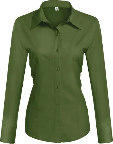 Vista 6 de HOTOUCH Camisa básica de algodón con botones para mujer de corte ajustado, camisas de vestir