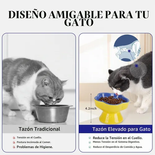 Vista 5 de S&Q's CERAMICS Cuenco elevado de alimentación lenta para gatos, cuenco de cerámica elevado e inclinado para comida para mascotas, comedero lento Azul