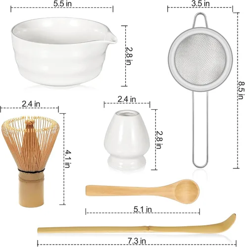Vista 3 de Juego de batidor de matcha con cuenco matcha, batidor de bambú matcha, cuchara, tamizador, soporte para batidor de matcha, regalos únicos