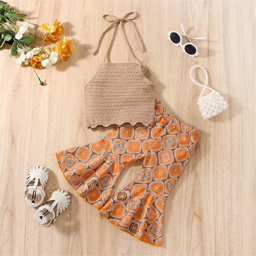 Vista 3 de Conjunto de ropa de verano para bebés y niñas, sin mangas, con parte inferior acampanada, con parte inferior acampanada