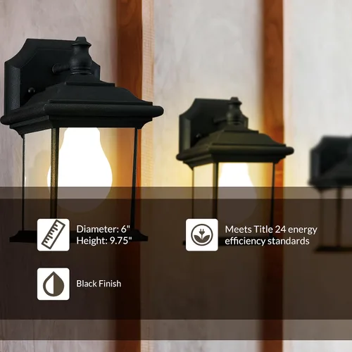 Vista 4 de Sea Gull Lighting Generation 89101-12 - Farol de pared transitorio para exteriores de Seagull-Wynfield Collection en acabado negro, 10 pulgadas