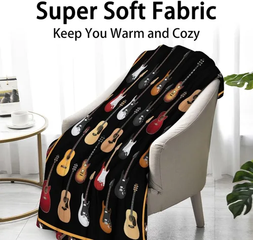 Vista 2 de Mercuryelf Manta de guitarra, suave, mullida y cálida, manta pequeña de 30 x 40 pulgadas para regazo y cuna, regalo para los amantes de la guitarra
