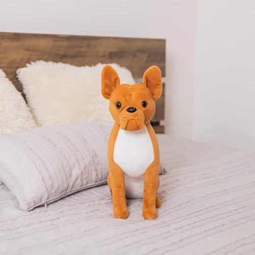 Vista 8 de FGA MARKETPLACE Peluche Bulldog francés, animal de peluche realista de 13 pulgadas (bulldog marrón)