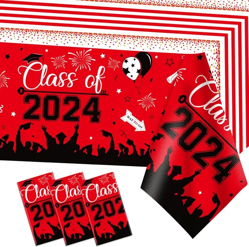Vista 11 de DUAIAI Decoraciones para fiestas de graduación 2024, paquete de 3 manteles de graduación de tamaño grande, 54 x 108 pulgadas, decoración de plástico