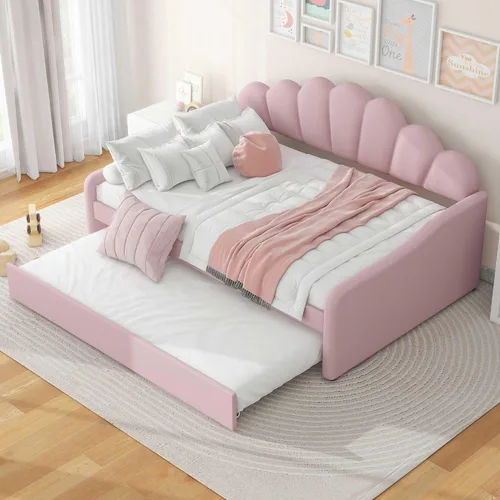 Vista 16 de Bellemave Cama diurna tamaño twin con nido para adultos, niños, niñas, adolescentes, camas diurnas con nido para sala de estar, terciopelo, beige