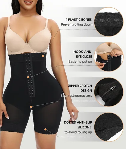 Vista 5 de YIANNA Fajas colombianas con control de abdomen para mujer, pantalones cortos moldeadores de glúteos, muslos más delgados con cremallera