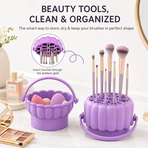 Vista 7 de Pinkiou Makeup Brush Cleaner Mat, 3-in-1 Silicone Cosmetic Brushes Cleaning Bowl with Hanging Drying Mesh & Holder Organizer, Multi-Texture Wash Pad