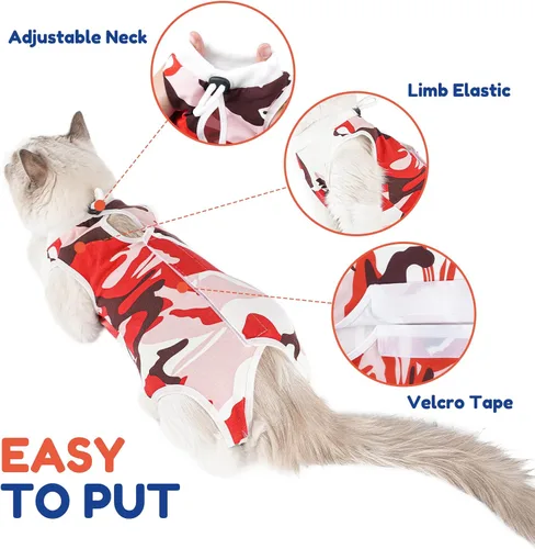 Vista 2 de Traje de recuperación quirúrgica para gatos, cono de heridas abdominales, collar electrónico, alternativo, antilamidas o enfermedades de la piel