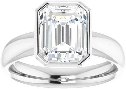 Vista 2 de JEWELERYIUM - Anillo de compromiso de moissanita incolora esmeralda de 3.00 quilates, anillo de compromiso de boda, plata de ley eterna, anillo