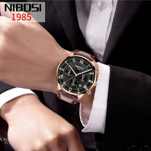 Vista 2 de NIBOSI Watches for Men Casual Fashion Brown Leather Band Chronograph Waterproof Business Analog Quartz Dress Big Face Large Luminous Sports Wrist