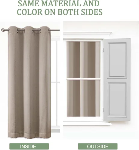 Vista 17 de OWENIE Cortinas 100% opacas de 63 pulgadas de largo, 2 paneles para dormitorio, sala de estar, cortinas superiores con ojales con aislamiento Negro