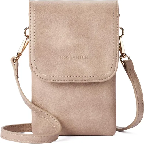 Vista 8 de Bolso bandolera pequeño de piel vegana BOSTANTEN para mujer, con diseño de cartera para celular, con correa ajustable A-01-retro Marrón