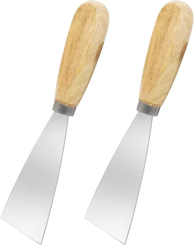 Vista 11 de Cuchillo de masilla, 2 raspadores de metal de 1 pulgada, cuchillos de mango de madera para paneles de yeso, calcomanías, papel de pared, parches