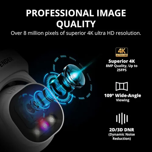 Vista 5 de Defender Sistema de cámara de seguridad Sentinel Pro Turret 8CH NVR PoE, 4 cámaras de torreta de metal, gran angular de 109°, clasificación IP66