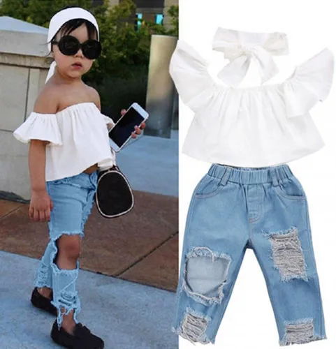 Vista 2 de Moonker Conjunto de ropa de 2 piezas con hombros descubiertos para niños y niñas pequeñas