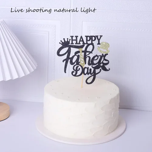 Vista 7 de 1 paquete de decoración de pastel con purpurina para el Día del Padre con purpurina para el mejor papá para tartas Super Dad Tie Hat Bigote