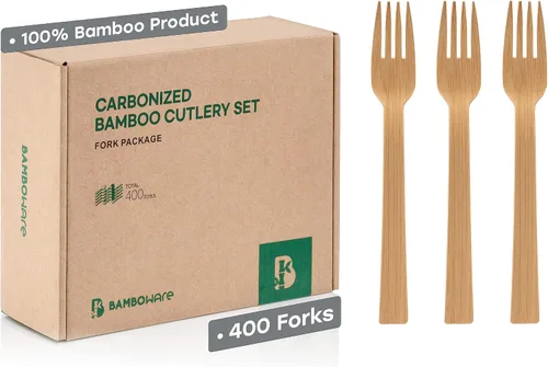 Vista 8 de Utensilios 100% de bambú – Cubiertos desechables carbonizados biodegradables y desinfectados – resistentes y totalmente funcionales