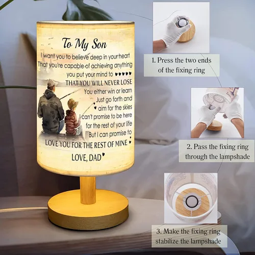 Vista 2 de Lámpara de mesa de pesca con texto en inglés "To My Son de papá", regalos de Navidad para hijo, regalo de cumpleaños, padre e hijo