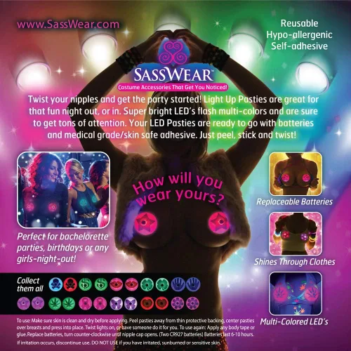 Vista 4 de Sasswear - Cubiertas para pezón con luz LED diseño de corazones rojos
