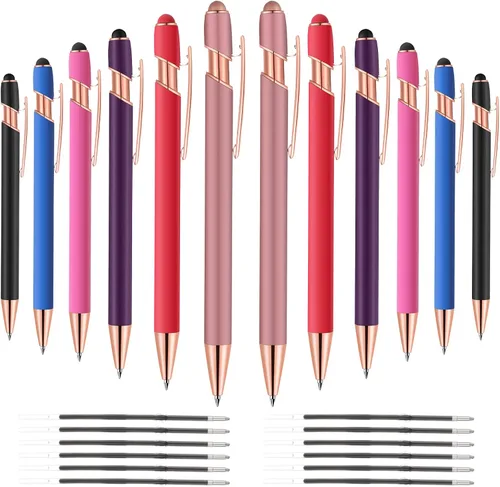 Vista 16 de 12 unidades 2 en 1 bolígrafo con punta de lápiz capacitivo, 1,0 mm de tinta negra, bolígrafo metálico con punta de lápiz capacitivo para pantallas