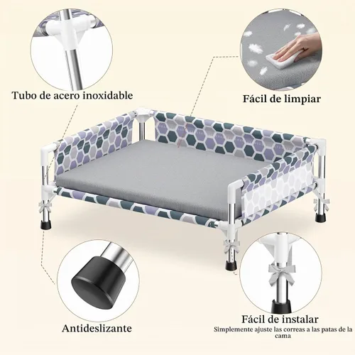 Vista 5 de Cama elevada para perro, cuna refrescante para perros al aire libre con malla transpirable, cama elevada para mascotas con rieles de protección de 3