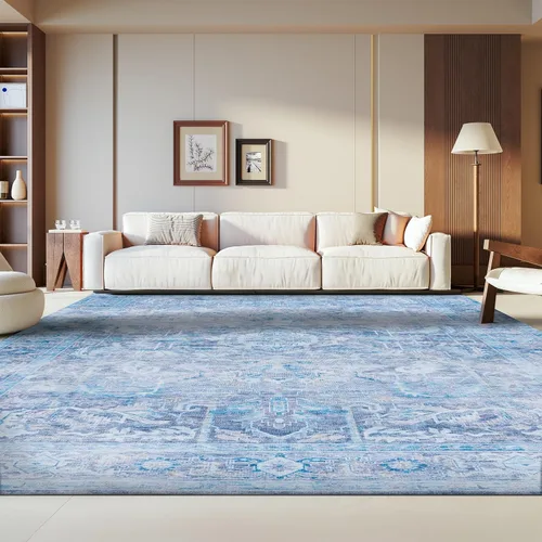 Vista 14 de SAFAVIEH Alfombra lavable Tucson Collection - 2'6" x 4', morado y azul, antideslizante y fácil de limpiar, ideal para sala de estar, dormitorio