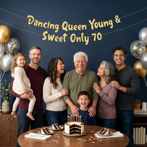 Vista 5 de Cartel con purpurina dorada preencordada con la reina bailarina Young & Sweet Only 70 – Decoraciones de cumpleaños 70 para hombres y mujeres