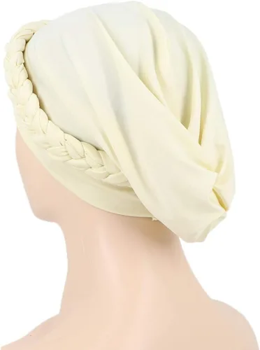 Vista 4 de Gorro de quimioterapia para la cabeza del cáncer étnico, bohemio, preatado, trenzado trenzado, turbante