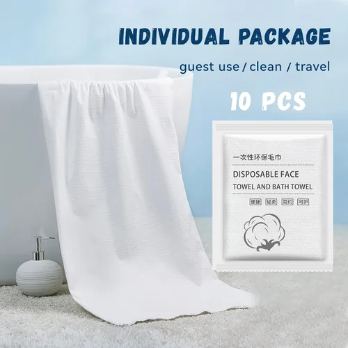Vista 4 de Toallas de baño desechables, 10 toallas de viaje grandes de 55 x 28 pulgadas, paños portátiles comprimidos para playa, ducha, senderismo, natación