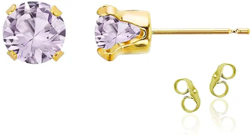 Vista 30 de Aretes de tuerca de plata de ley 925 chapados en oro de 14 quilates macizo, oro amarillo, blanco o rosa de 0.236 in Amatista
