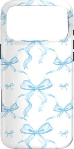 Vista 22 de Cintas y lazos estéticos de color azul claro para iPhone 16 en estuche de acuarela