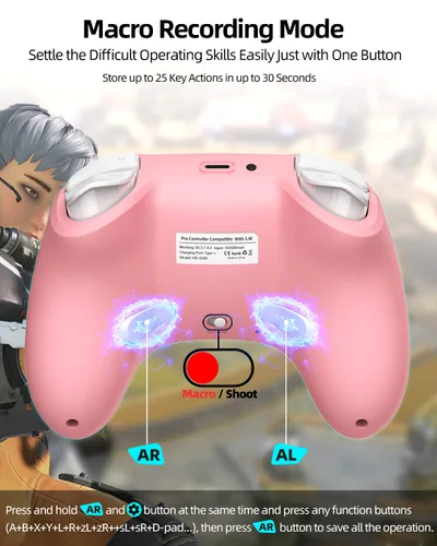 Vista 4 de New Version iPhone Controller with Phone Clip, Pink Wireless Bluetooth Game Controller for iPhoneApple Arcade MFi GamesPCSwitch with MacroLock