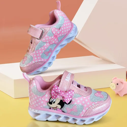 Vista 5 de Disney Minnie Mouse Girl's Lighted Athletic Sneaker Light Up Shoes Children WAdjustable Strap